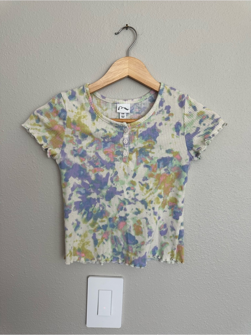 Girl’s art class Multicolor Tie-Dye Ribbed Henley Tee - Greens, Blues, Pinks